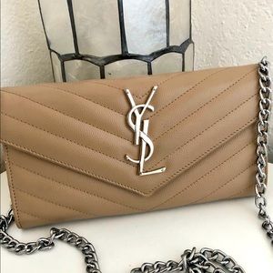 Yves Saint Laurent Matelassé Flap Wallet in Grain de Poudre Embossed Leather